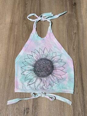 Future State Tie-Dye Sunflower Halter Crop Top